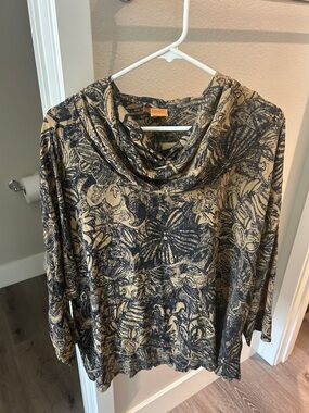 Tianello Black Floral Print Cowl Neck Sweater on Beige